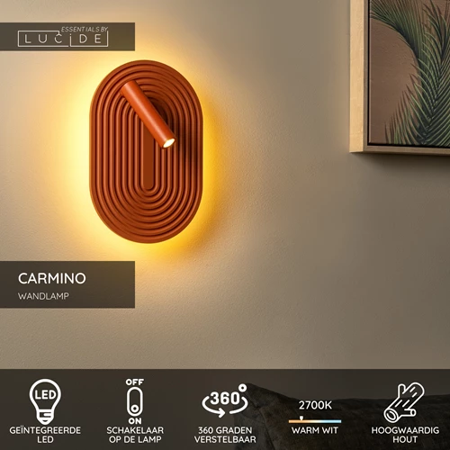 Lucide CARMINO - Wandlamp - LED - 1x12W 2700K - Terracotta | Essential - USP